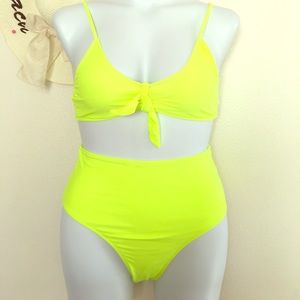 Neon Yellow Bandeau Top High Waisted bikini